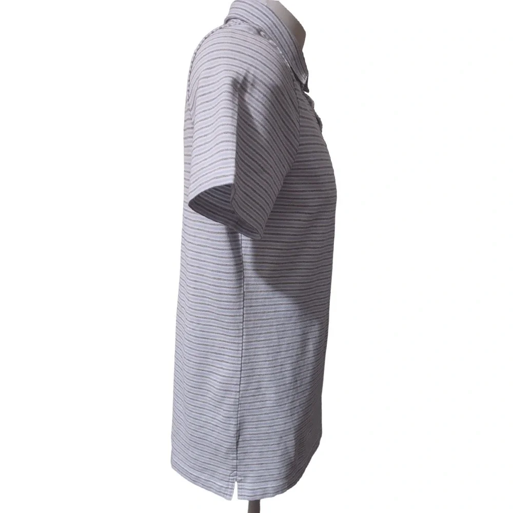 Banana Republic Polo Shirt Large Mens‎ Striped Performance Pique Gray White Bold